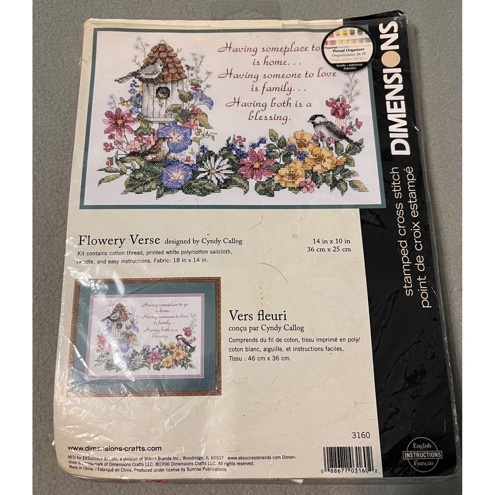 Dimensions Vtg Flowery Verse Stamped Cross Stitch Kit Cyndy Callog Birds 1996